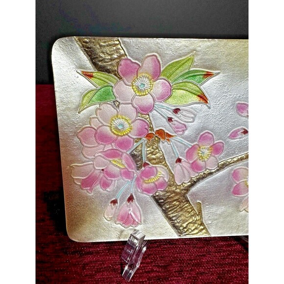 Vintage Japanese Ando Cloisonné Enamel Small Tray, Cherry Blossom on Tree Design - Picture 9 of 14